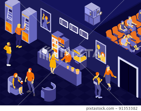 Isometric Cinema Illustration 91353382