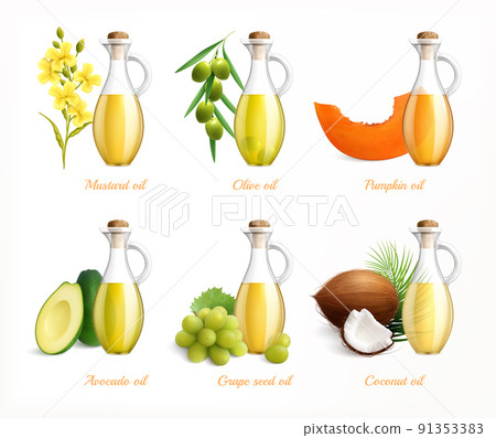 Food Oils Realistic Icon Set Food Oils Realistic Icon Set 91353383