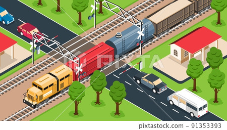 Isometric Railway Illustration 91353393