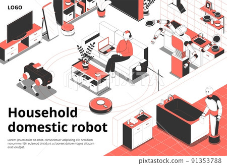 Domestic Robots Isometric Composition 91353788
