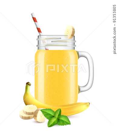 Realistic Banana Smoothie Composition Realistic Banana Smoothie Composition 91353805