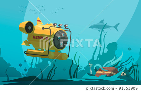 Bathyscaphe Diving Flat Composition - Stock Illustration [91353909] - PIXTA