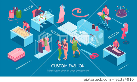 Isometric Sewing Studio Horizontal Composition Isometric Sewing Studio Horizontal Composition 91354010
