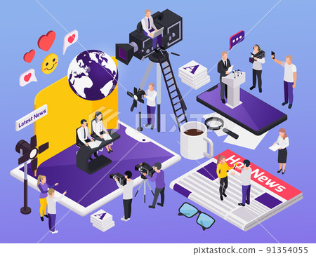 Colored Journalistis Reporters News Media Isometric Icon Set Colored Journalistis Reporters News Media Isometric Icon Set 91354055