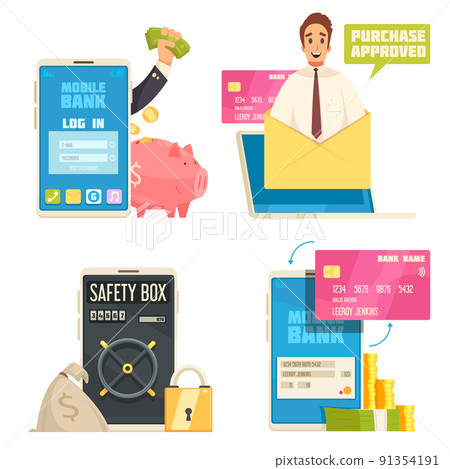 Mobile Bank Concept Icons Set Mobile Bank Concept Icons Set 91354191