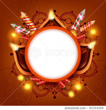 Diwali Lanterns Circle Frame 91354269