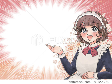 少女漫畫風格的插圖廣告素材，萌女僕的眼球 91354280