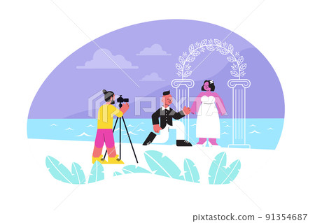 Wedding Photo Flat Composition 91354687