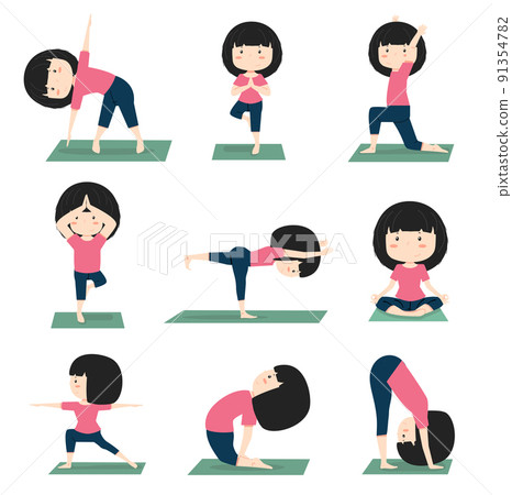 Girl meditating practicing yoga doing  pose set 91354782