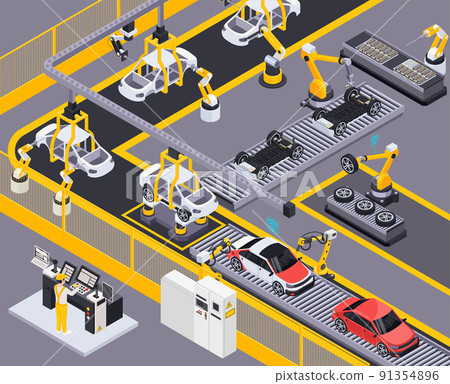 Electric Vehicles Production Isometric 91354896