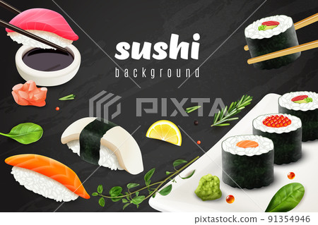 Realistic Sushi Background Realistic Sushi Background 91354946