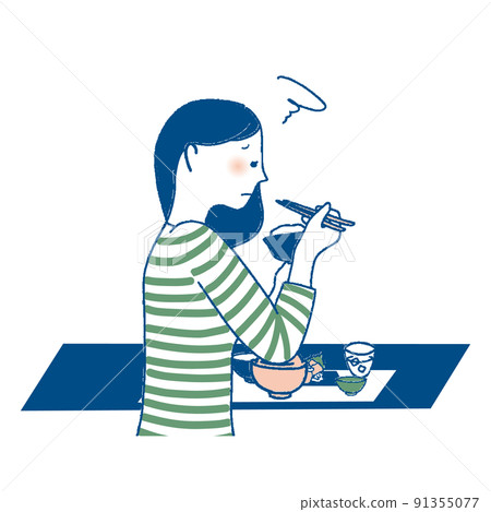 A woman eating dissatisfied 91355077