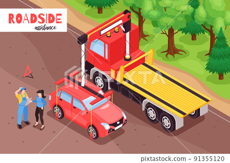 Isometric Roadside Assistance Composition 91355120
