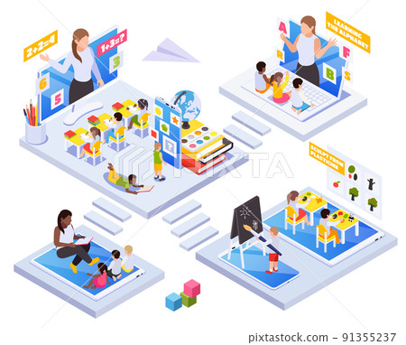 Kindergarten Online Isometric Concept 91355237