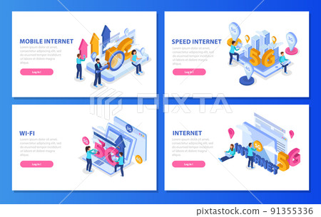5g Internet Isometric Banners Set - Stock Illustration [91355336] - PIXTA