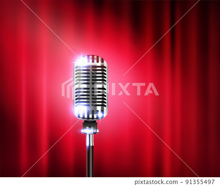 Microphone Stand Up Show Realistic Composition Microphone Stand Up Show Realistic Composition 91355497