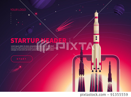 Rocket Startup Concept Banner Rocket Startup Concept Banner 91355559