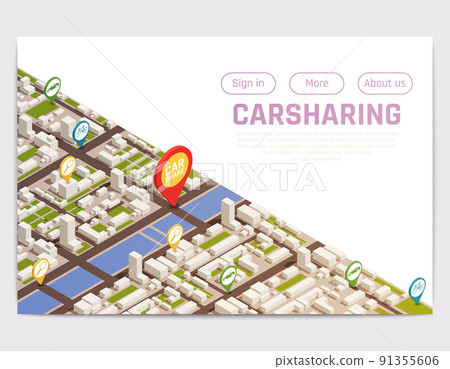 Isometric Carsharing Landing Page Isometric Carsharing Landing Page 91355606