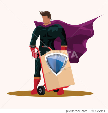Super hero and carton box. Delivery concept Super hero and carton box. Delivery concept 91355941