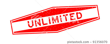 Grunge red unlimited word hexagon rubber seal stamp on white background 91356070