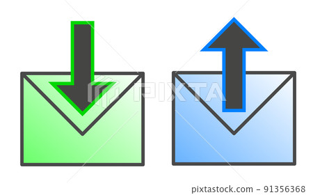 An icon that indicates the sending and receiving of emails with an envelope mark 91356368