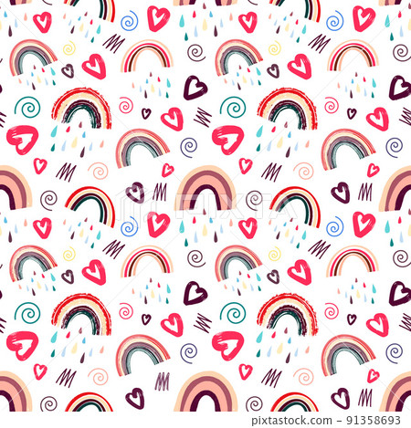 Cute rainbow and hearts pattern. Romantic pattern - Stock Illustration ...