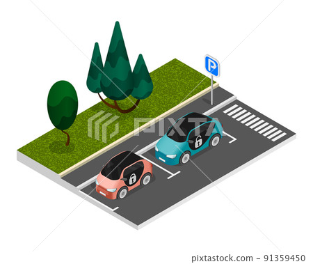 Isometric Colored Parking Composition Isometric Colored Parking Composition 91359450