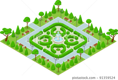 Isometric Colored Landscape Design Park Concept 91359524