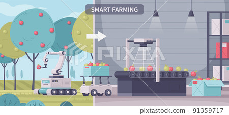 Smart Farming Cartoon Composition 91359717