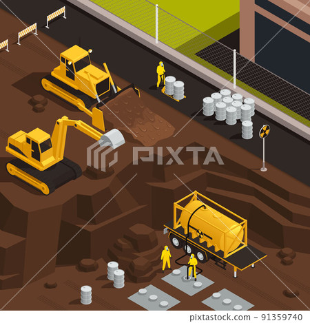 Toxic Waste Nuclear Chemical Pollution Biohazard Isometric Colored Composition 91359740