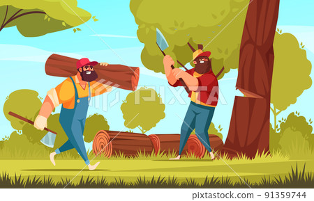 Lumberjack Cartoon Composition Lumberjack Cartoon Composition 91359744