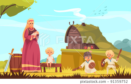 Vikings Family Cartoon Composition 91359752