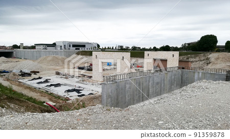 Highway construction site view. Civil engineering Highway construction site view. Civil engineering 91359878