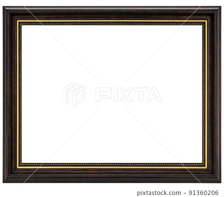 Antique Brown Classic Old Vintage Wooden Rectangle mockup canvas frame isolated on white background. Blank and diverse subject moulding baguette. Design element. use for paint, mirror or photo 91360206