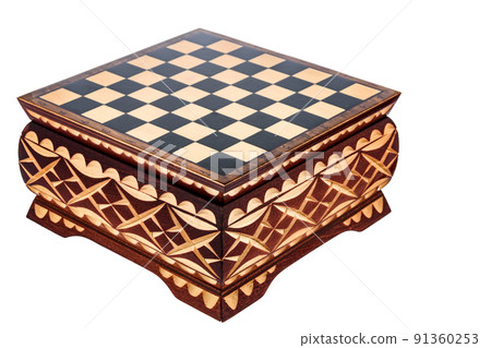 Natural Wooden Classic Empty Chessboard with casket chest on white background 91360253