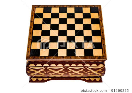 Natural Wooden Classic Empty Chessboard with casket chest on white background 91360255
