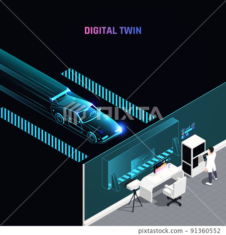 Digital Twin Technology Isometric Composition - Stock Illustration ...