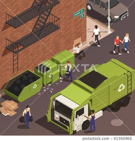 Garbage Removal Isometric Background 91360968