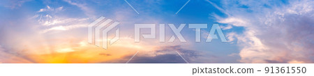 Dramatic panorama sky with cloud on sunrise and sunset time. 91361550
