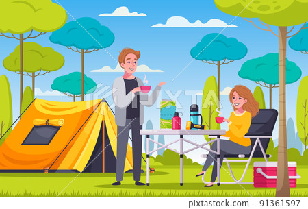 Camping Cartoon Composition Camping Cartoon Composition 91361597