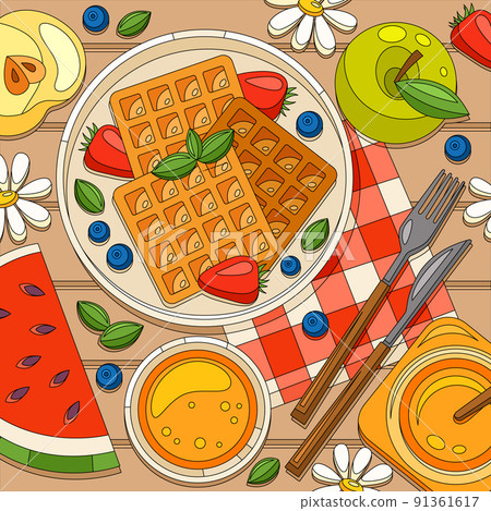 Fruit Waffles Breakfast Composition Fruit Waffles Breakfast Composition 91361617