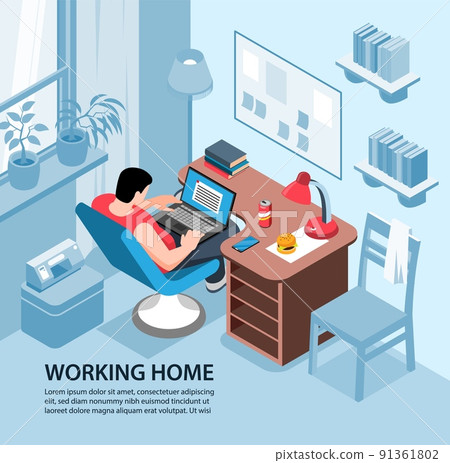 Working Home Isometric Background Working Home Isometric Background 91361802