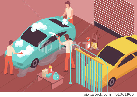 Car Wash Isometric Illustration 91361969