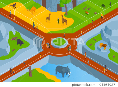 Isometric Zoo Park Composition Isometric Zoo Park Composition 91361987