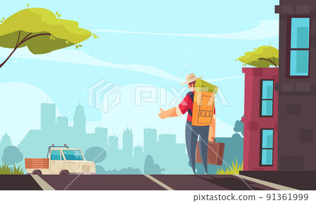 Hitchhiking Cartoon Illustration Hitchhiking Cartoon Illustration 91361999