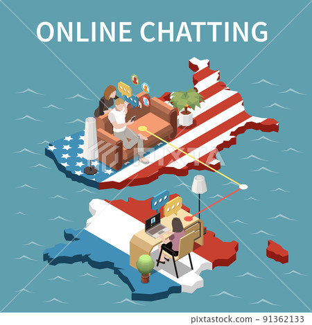 Online Chatting Isometric Illustration Online Chatting Isometric Illustration 91362133
