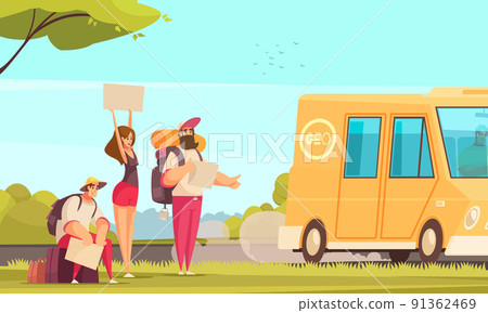 Hitchhiking Cartoon Background 91362469