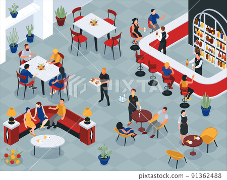 Restaurant Interior Isometric Illustration 91362488