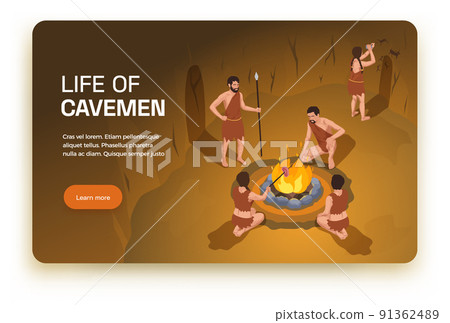 Cavemen Life Isometric Banner Cavemen Life Isometric Banner 91362489