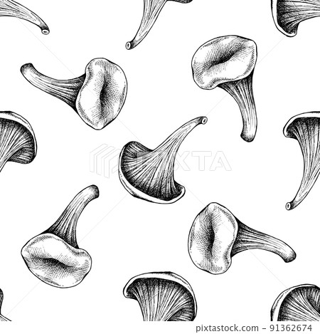 Seamless pattern with black and white oyster mushroom 91362674